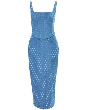 Carolina Herrera Polka-Dot Corseted Pencil Dress - Blue