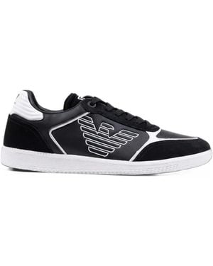 EA7 Logo-Print Leather Trainers - Black