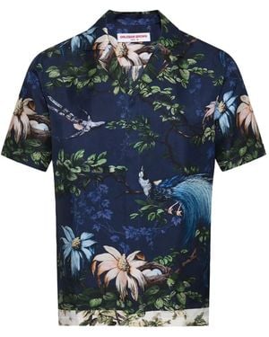 Orlebar Brown Maitan Floral-Print Short-Sleeved Silk Shirt - Blue
