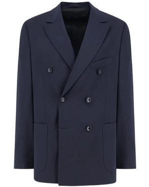 Seven Gauge Double-Breasted Peak-Lapel Blazer - Blue