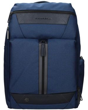 Piquadro Leather-Trimmed Textured Backpack - Blue