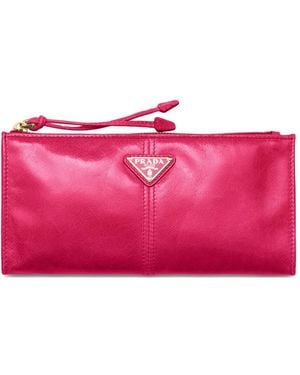 Prada Enamelled Triangle Leather Wallet - Pink