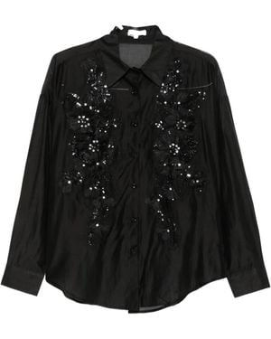 Paperlace Sequin-Embellished Floral-Appliqué Shirt - Black