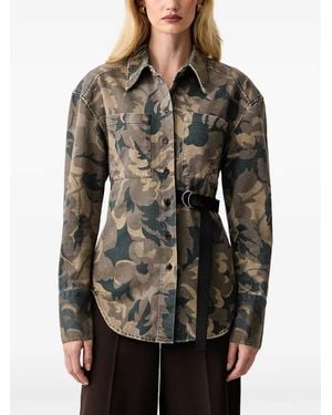 Pinko Camouflage-Print Belted Shirt - Black