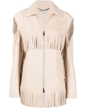 Stella McCartney Fringe-detail Zip-up Jacket - Natural