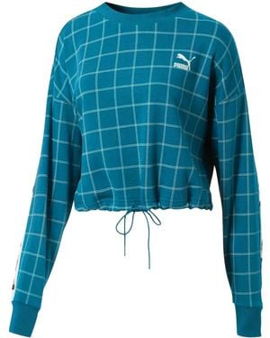 PUMA Grid-Pattern Drawstring-Hem Sweatshirt - Blue
