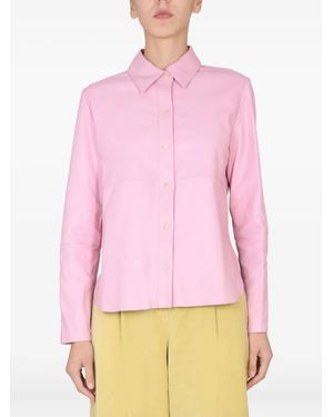 Alysi Leather Button-Down Shirt - Pink