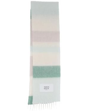 Maison Kitsuné Striped Fringed Scarf - White