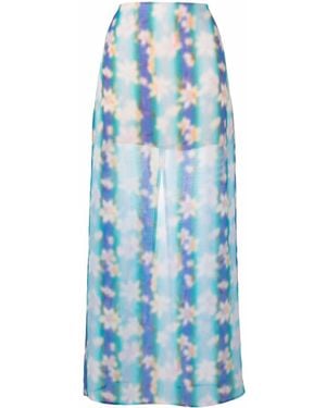 Nina Ricci Floral-Print Straight Maxi Skirt - Blue