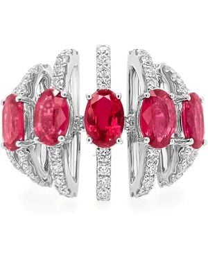 HYT Jewelry Ruby And Diamond Multi-Band-Design Ring - Red