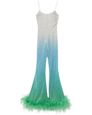 Oséree Combinaison À Bords Ornés De Plumes - Bleu