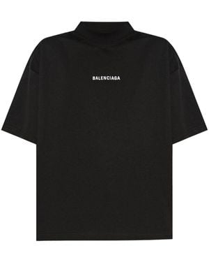 Balenciaga Logo-Embroidered T-Shirt - Black