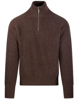 Diana Studio Trucker Ribbed-Knit Half-Zip Jumper - Brown