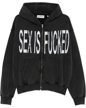 Carne Bollente Hoodie Zippé À Slogan Imprimé - Black