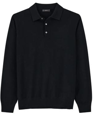 BOGGI Gebreid Poloshirt Van Merinowol - Zwart