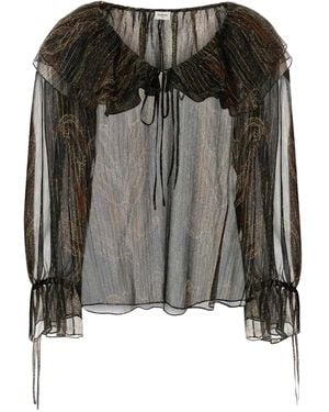 Saint Laurent Ruffled Printed Silk Blouse - Black