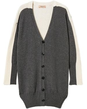 Twinset Cardigan Con Design Color-Block - Grigio
