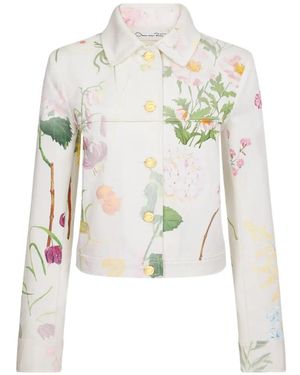 Oscar de la Renta Botanical-Print Denim Jacket - White