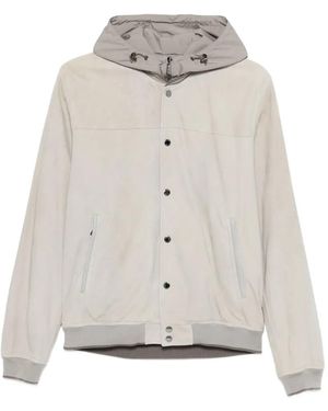 Moorer Hooded Press-Stud Bomber Jacket - White