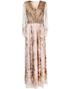 Alberta Ferretti Floral Snakeskin-Print Evening Dress - Natural