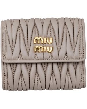 Miu Miu Matelassé Nappa Leather Small Wallet - Grey
