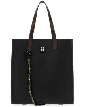 DSquared² Logo-Patch Braided-Strap Tote Bag - Black
