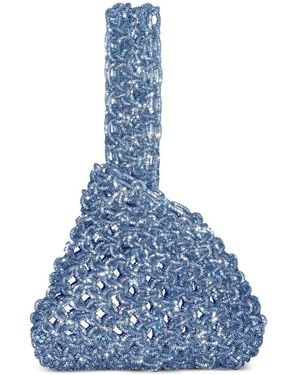 HIBOURAMA Niky Crystal-Embellished Woven Tote Bag - Blue
