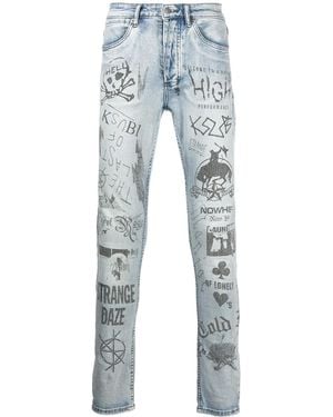 Ksubi Van Winkle Graphic-Print Skinny Jeans - Blue