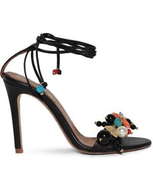 Alameda Turquesa Beaded Tie Sandals - Black