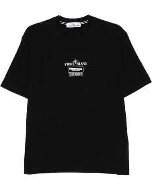 Stone Island Logo-Print Cotton T-Shirt - Black