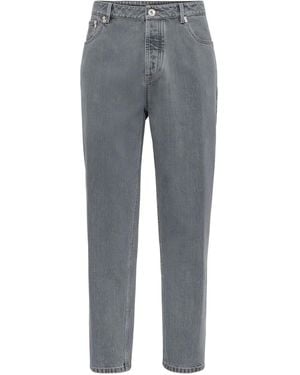 Brunello Cucinelli Jeans Dritti Con Logo - Grigio
