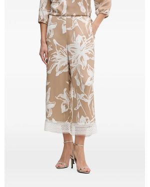 Joseph Ribkoff Floral-Print Lace-Trim Pants - Natural