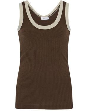 Rosetta Getty Ribbed Contrast-Trim Top - Brown