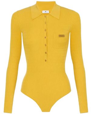 Elisabetta Franchi Micro-Braided Knit Bodysuit - Yellow