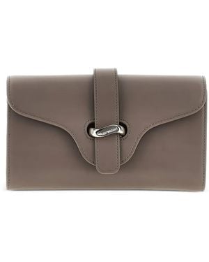 Emporio Armani Logo-Detailed Leather Clutch Bag - Grey