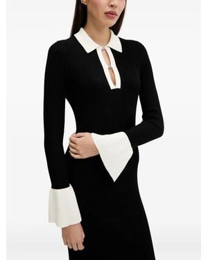 HUGO Polo-Neck Ribbed-Knit Maxi Dress - Black