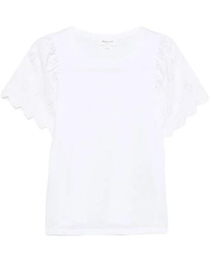 MAISON 123 Broderie-Anglaise Flutter-Sleeve T-Shirt - White