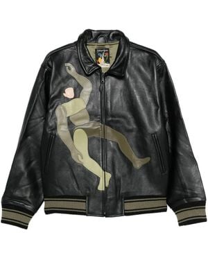 Kidsuper Leather Bomber Jacket - Black