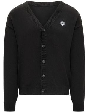KENZO Happy Tiger-Embroidered Cardigan - Black
