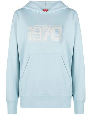KENZO Logo Print Cotton Hoodie - Blue