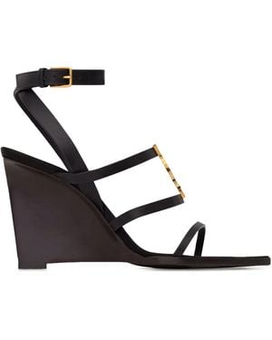 Saint Laurent 90Mm Cassandra Strappy Wedge Sandals - Black