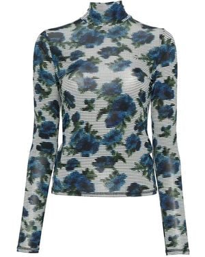 Coperni Floral-Print High-Neck Top - Blue