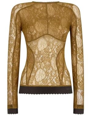The Attico Sheer Lace Long-Sleeve T-Shirt - Metallic