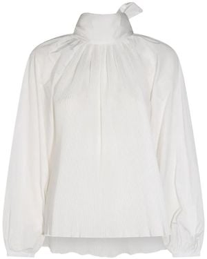Max Mara Pleated Pussy-Bow Blouse - White