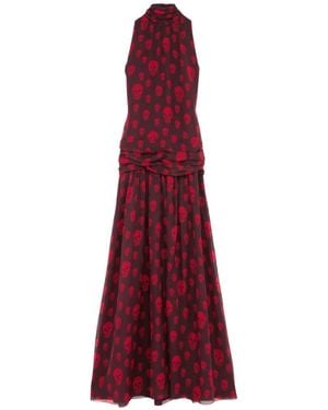 McQueen Vestido Largo Con Estampado Skull - Morado