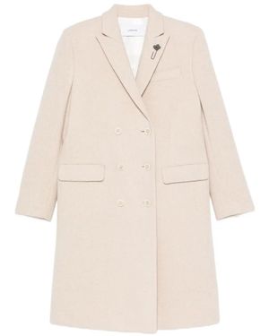 Lardini Double-Breasted Notched-Lapel Wool Coat - White