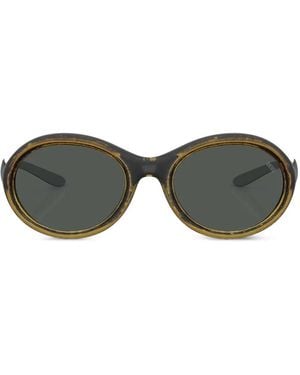 DIESEL Logo-Plaque Oval-Frame Sunglasses - Green