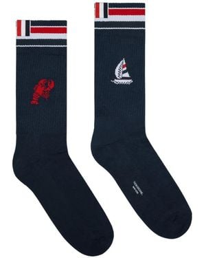 Thom Browne Stripe-Detail Socks - Blue