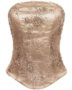 ALEXIA & ANTONIA Embellished Lace Top - Natural