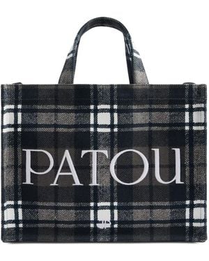 Patou Medium Check Logo-Print Tote Bag - Black